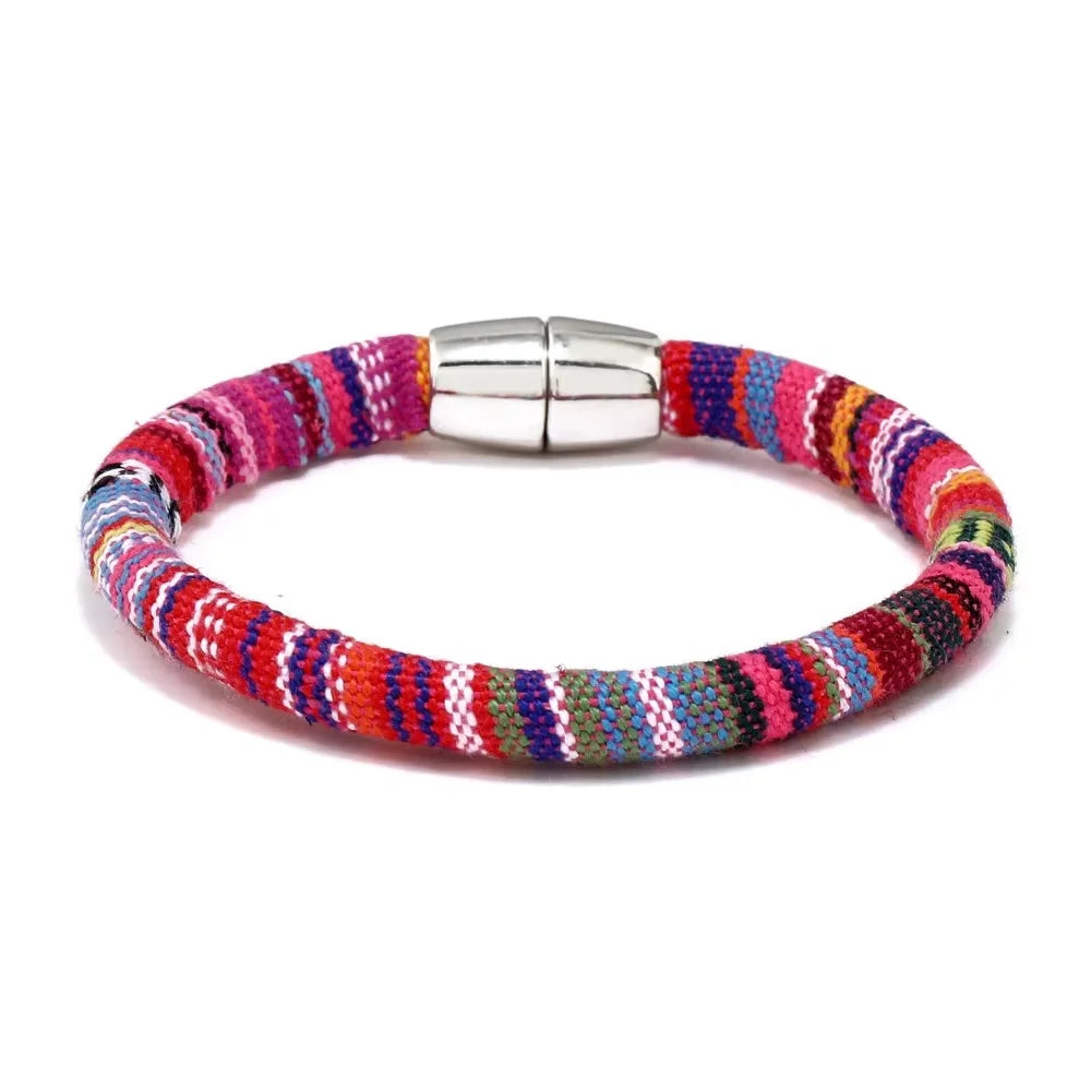 Ocean Vibe Bracelet handcrafted with vibrant colors and a stylish silver clasp, supporting fair trade craftsmanship.