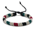 Tribal Spirit Bracelet featuring hand-crocheted beaded design in vibrant colors and adjustable tie.