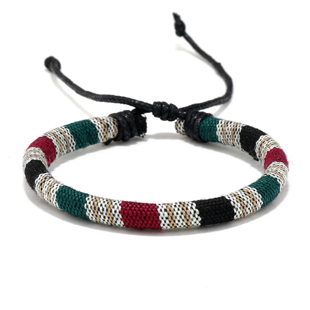 Tribal Spirit Bracelet featuring hand-crocheted beaded design in vibrant colors and adjustable tie.
